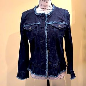 Ann Taylor denim peplum jacket worn twice with fringe.